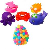 Kuhu Creations Explorer Tin Toy Boat 1pc, Bath Toys 5pcs & Colorful Ping Pong Style Ball 24pcs Baby Swimming & Sounding Bath Toys
