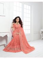 Peach Embroidered Chiffon Saree With Blouse (kms207-9004)