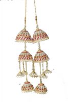 Parecido Designer Traditional Wedding Kaleere set in Golden and Red color with Pearls for Women