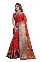 Mahadev Enterprises Red Cotton Silk Weaving Saree With Running Blouse Pics ( Code - Bbc114a )