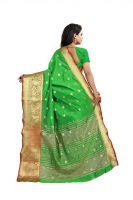 Mahadev Enterprises Perot Green Cotton Silk Jequard Border Weaving Saree With Running Blouse Pics