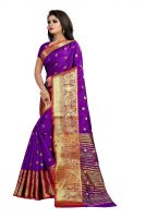 Mahadev Enterprises Purple Cotton Silk Jequard Border Weaving Saree With Running Blouse Pics