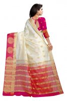 Mahadev Enterprises White And Pink Kanjiwaram Silk Saree With Running Blouse Pics