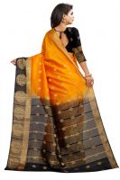 Mahadev Enterprises Orange And Black Kanjiwaram Silk Saree With Running Blouse Pics