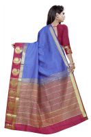 Mahadev Enterprise Blue And Pink Kanjiwaram Silk Saree With Running Blouse Pics ( Code -bbc138c)