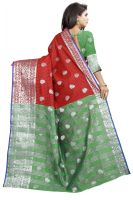 Mahadev Enterprise Red And Green Cotton Silk Silver Jacquard Saree With Running Blouse Pic(code-bbc145a)