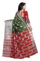 Mahadev Enterprise Mahendi And Red Cotton Silk Silver Jacquard Saree With Running Blouse Pic