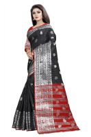 Mahadev Enterprise Black And Red Cotton Silk Silver Jacquard Saree With Running Blouse Pic