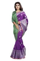 Mahadev Enterprise Purple And Green Cotton Silk Silver Jacquard Saree With Running Blouse Pic(code-bbc145g)