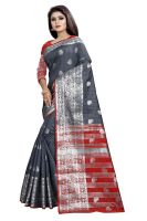 Mahadev Enterprise Gray And Red Cotton Silk Silver Jacquard Saree With Running Blouse Pic