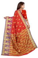 Mahadev Enterprise Red Jacquard Cotton Silk Saree With Running Blouse Pics