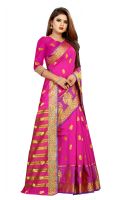 Mahadev Enterprise Pink Jacquard Cotton Silk Saree With Running Blouse Pics