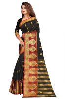 Mahadev Enterprise Black Jacquard Cotton Silk Saree With Running Blouse Pics