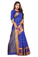 Mahadev Enterprise Blue Jacquard Cotton Silk Saree With Running Blouse Pics ( Code -bbc155h)
