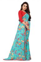Mahadev Enterprise Turquoise Chiffon Printed Saree With Banglori Print Blouse Piecs( Code -bbc188b)