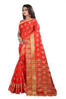 Mahadev Enterpries  Red Cotton Silk saree With Running Blouse