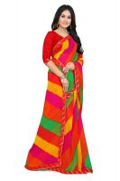 Mahadev Enterprise Multicolor Georgette Leheriya Print Saree With Art Silk Blouse Piece(dc256red)