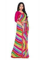 Mahadev Enterprise Multicolor Georgette Leheriya Print Saree With Art Silk Blouse Piece(dc258pink)