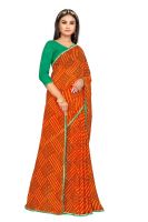 Mahadev Enterprise Printed Georgette Lace Border Saree With Running Blouse Piece (dc262orange)
