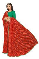 Mahadev Enterprise Printed Georgette Lace Border Saree With Running Blouse Piece (dc262red)`