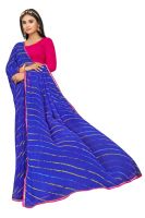Mahadev Enterprise Printed Georgette Lace Border Saree With Running Blouse Piece (dc263blue)