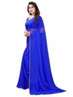 Mahadev Enterprise Nazneen Chiffon Royal Blue Saree With Brocade Blouse Piece ( Code-dc215 Royal Blue )
