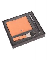 Jl Collections 4 Card Slots Camel Men's Leather Wallet With Keychain & Ball Pen Gift Sets (pack Of 3)