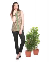 Opus Brown Zackard Casual Self Design Fusion Wear Women'S Kurti