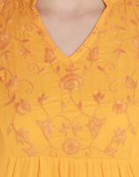 Opus Yellow Modal Casual Embroidered Fusion Wear Women'S Kurti