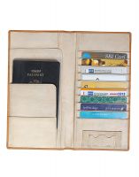 Jl Collections 10 Card Slots Golden And Beige Men's & Women's Leather Travel Wallet