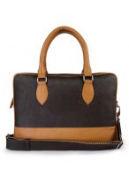 Jl Collections Beige And Brown Leather Executive Messenger Bag For Unisex