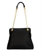 JL Collections Womens Leather Black Shoulder Bag