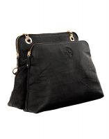 JL Collections Womens Leather Black Shoulder Bag