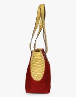 JL Collections Women's Leather & Jute Red and Beige Shoulder Bag
