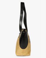 JL Collections Women's Leather & Jute Brown and Beige Shoulder Bag