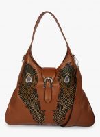Jl Collections Women's Leather Peacock Feather Embroidery Design Handbag