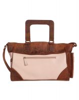 Jl Collections Women's Leather Brown & Peach Shoulder Bag
