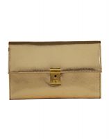 Jl Collections Gold Women's Polyurethane (pu) Travel Wallet With Double Lock And Small Pen