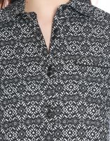 Opus Black Cotton Formal Geometric Print Western Wear Women'S Shirt