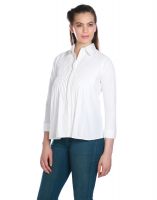 Opus White Cotton Poplin Formal Solid Western Wear Women'S Shirt