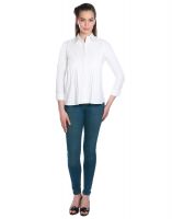 Opus White Cotton Poplin Formal Solid Western Wear Women'S Shirt