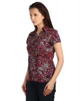 Opus Cap Sleeve Rayon Fabric Casual Red Women'S Shirt