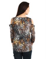 Opus Poly Crepe 3/4 Sleeve Printed Multicolor Women'S Shirt