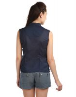 Opus 100% Cotton Sleeveless Embroidered Blue Women'S Shirt