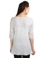 Opus 100% Cotton 3/4 Sleeve Self Design White Women's Kurti (code - Sh_k_009_wh)