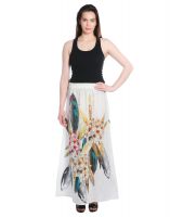 Opus White Cotton Casual Floral Print Fusion Wear Women'S Skirt