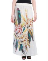 Opus White Cotton Casual Floral Print Fusion Wear Women'S Skirt