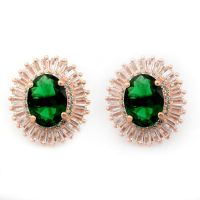 Rose Gold Plated 925 Sterling Silver Green & Cz Stone Stud Earring Jewelry For Girls & Women
