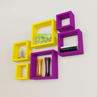 Woodworld Mdf Wall Shelves Nesting Square Shape Set Of 6 Wall Racks Shelves Yellow,purple