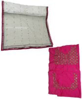 Designer Net Embroidered Semi-stitched Lehenga Choli Materials ( Cream And Pink )